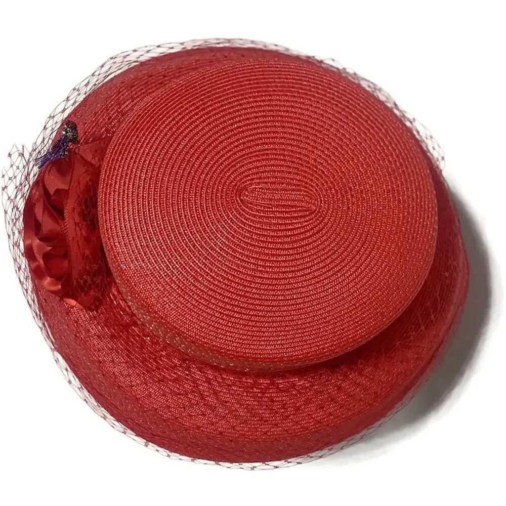 Vintage August Women's Red Derby Hat Polypropylene Dress Hat RN#80934 7x7.5